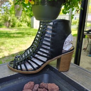 Black and Brown Heeled Boots with Chunky Sole